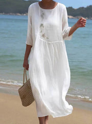 round-neck printed casual dress, view 5 - MRSLM