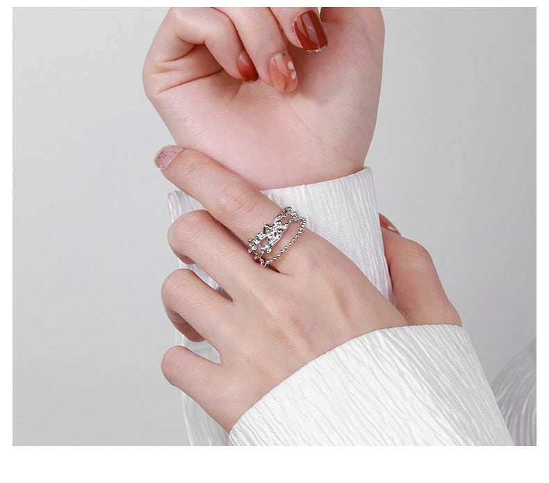 s925 silver beads chain geometric ring, view 7 - MRSLM