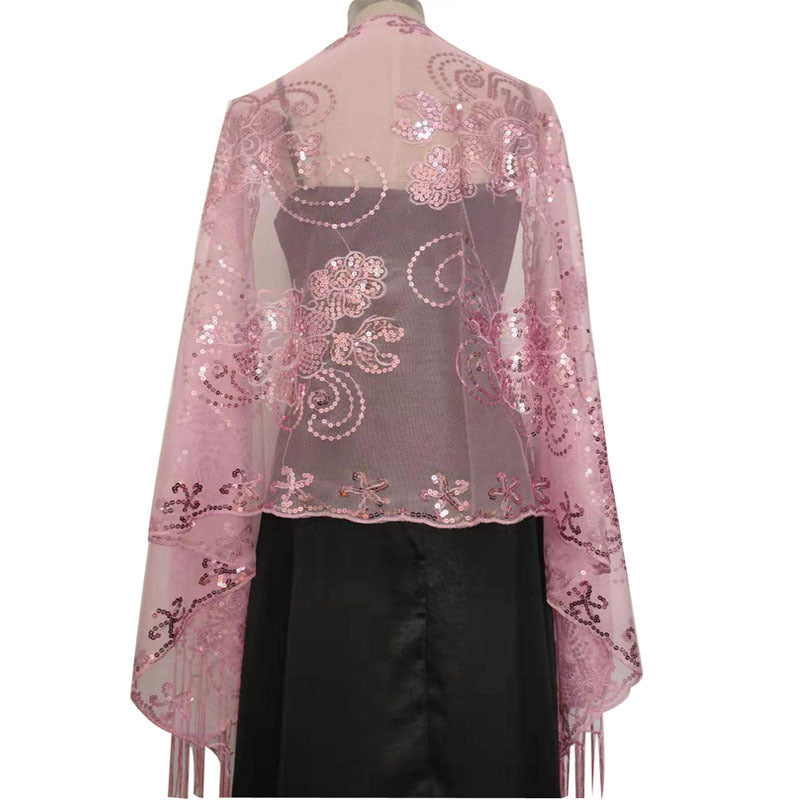 long tassel sequin shawl, view 7 - MRSLM