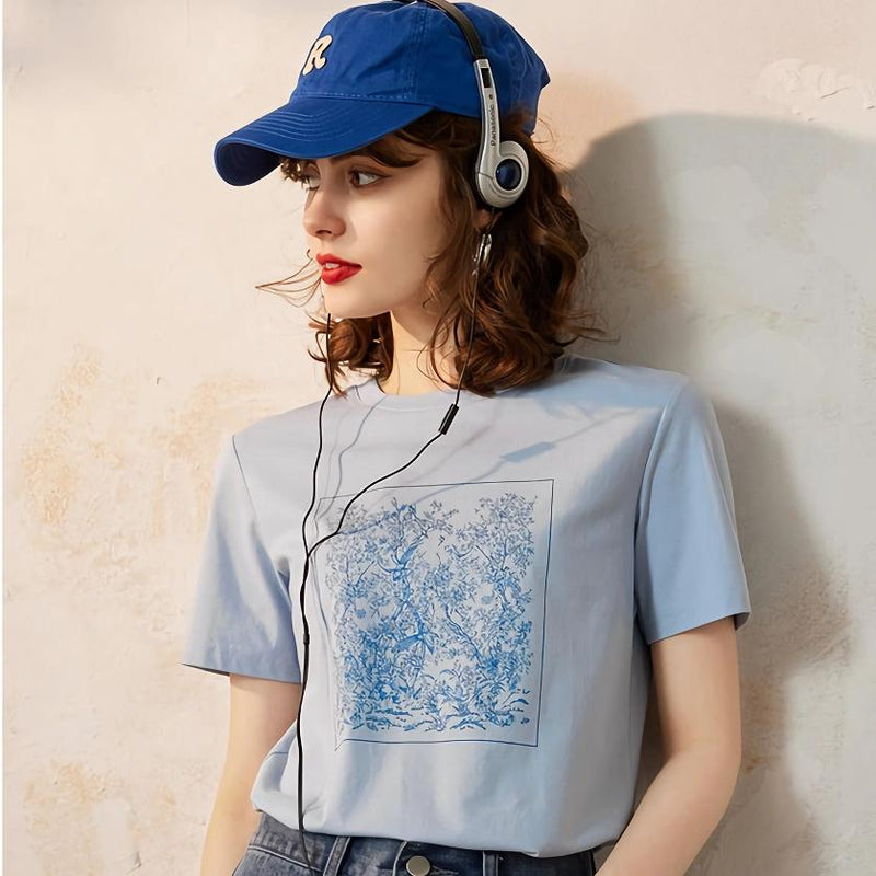 Scenery print round neck t-shirt - MRSLM