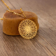 Gold floral pendant necklace for women, view 3 - MRSLM