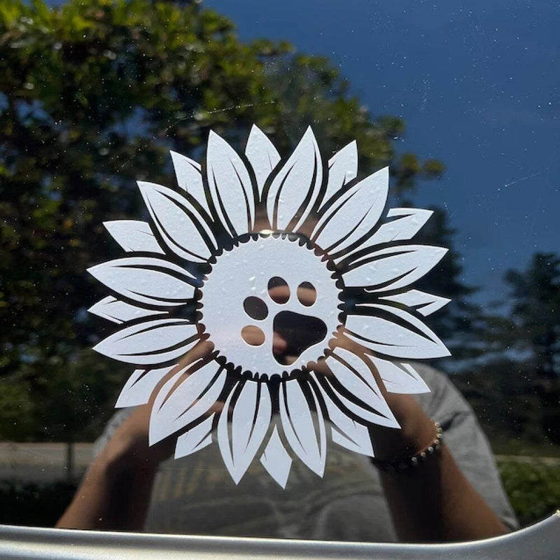 sunflower and dog paw vinyl decal, view 4 - MRSLM