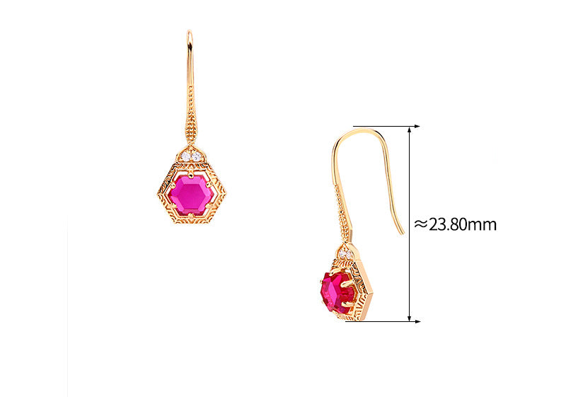 geometric red corundum ear hook earrings - MRSLM