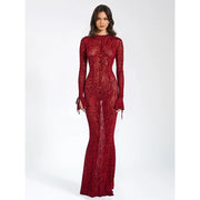 red striped backless maxi dress, view 2 - MRSLM