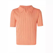 mens lapel solid color knitted short sleeve top, view 2 - MRSLM