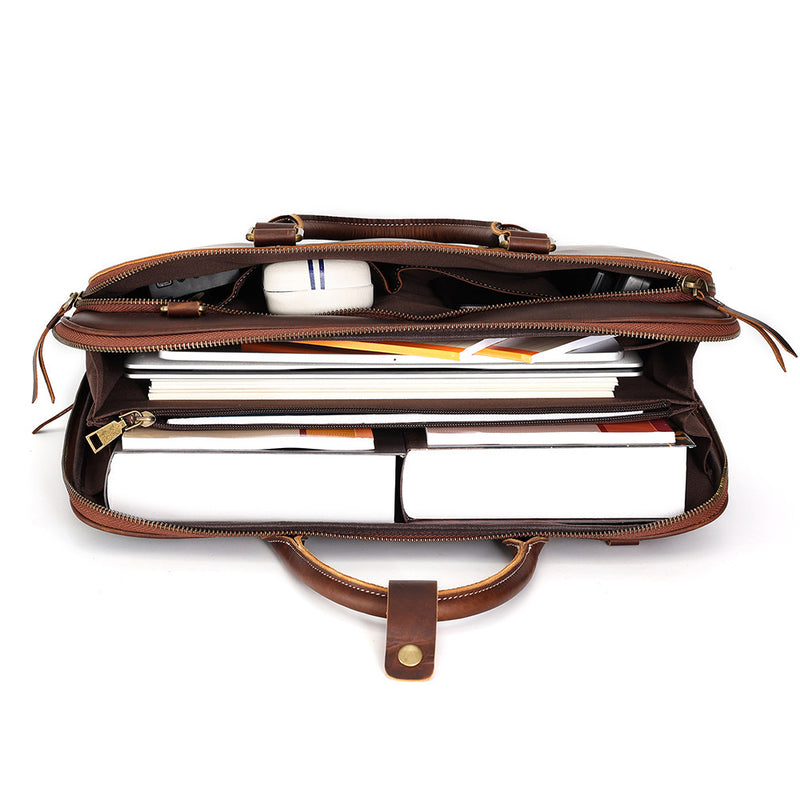 men's cowhide messenger briefcase, view 4 - MRSLM