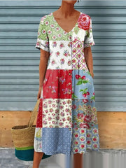 v-neck mid-length a-line dress, view 4 - MRSLM