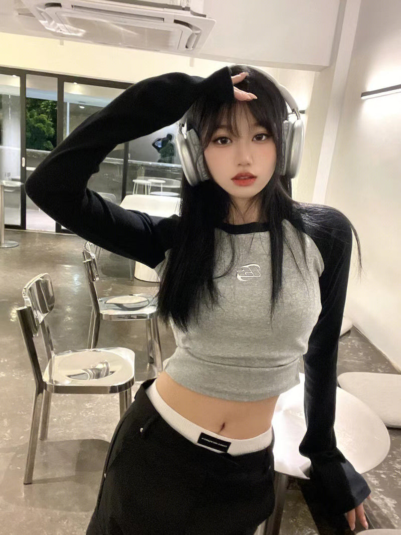 women's raglan sleeve contrast color long sleeve top, view 5 - MRSLM