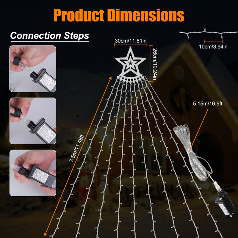 Multicolor waterfall Christmas tree lights with star topper - MRSLM