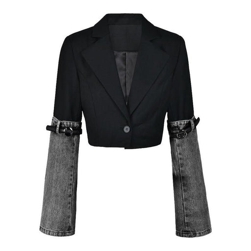 denim patchwork blazer, view 2 - MRSLM