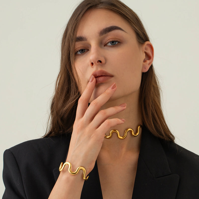gold wave bracelet and necklace set - MRSLM