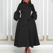 puff sleeve lace-up swing dress, view 2 - MRSLM