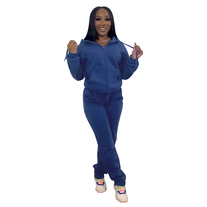 Women's Solid Color Hoodie Fabric Sports Casual Two-piece Suit