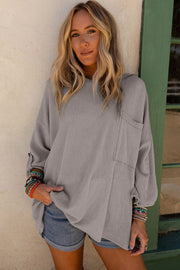 loose pocket ribbed long sleeve sweater, view 8 - MRSLM