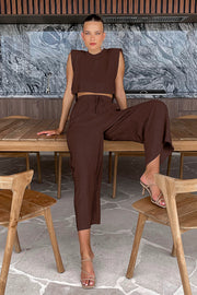 women's cotton linen sleeveless top and trousers set, view 2 - MRSLM