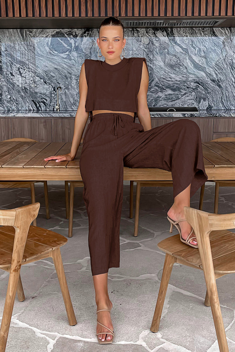women's cotton linen sleeveless top and trousers set, view 2 - MRSLM
