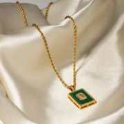 18k gold plated zircon malachite pendant necklace, view 4 - MRSLM