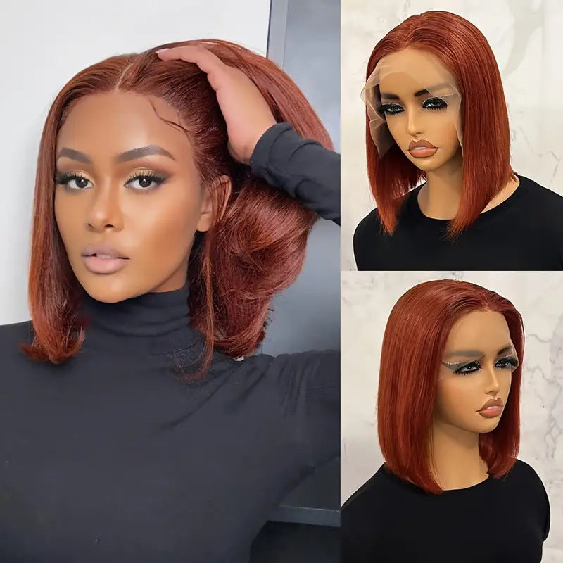 Short Bob Lace Front Wig, Black Straight Full-Head Wig