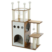 modern wooden cat tree tower with 2-floor condo, view 3 - MRSLM