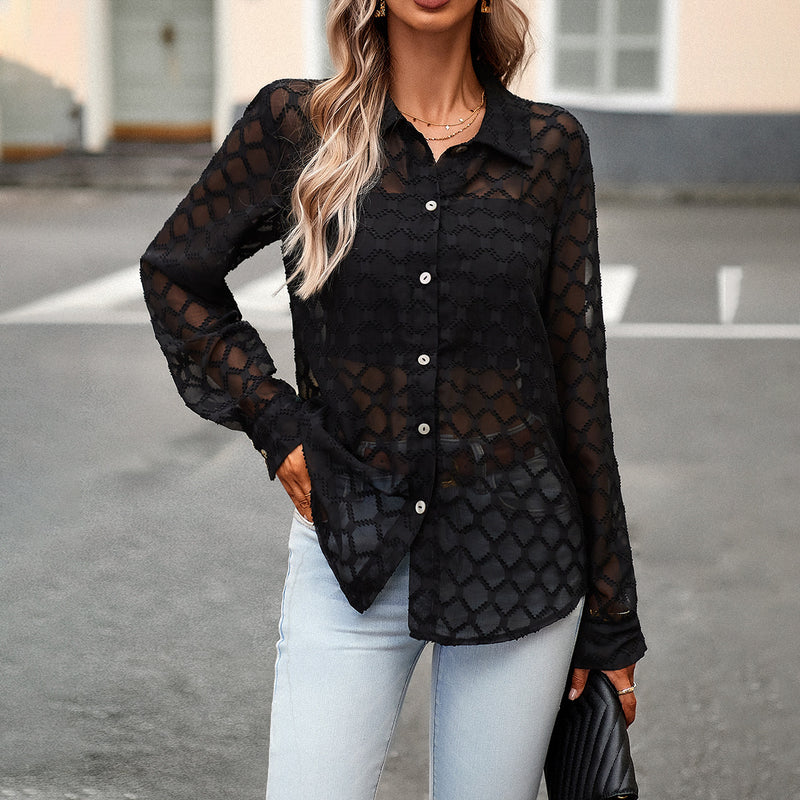 sheer black jacquard shirt - MRSLM