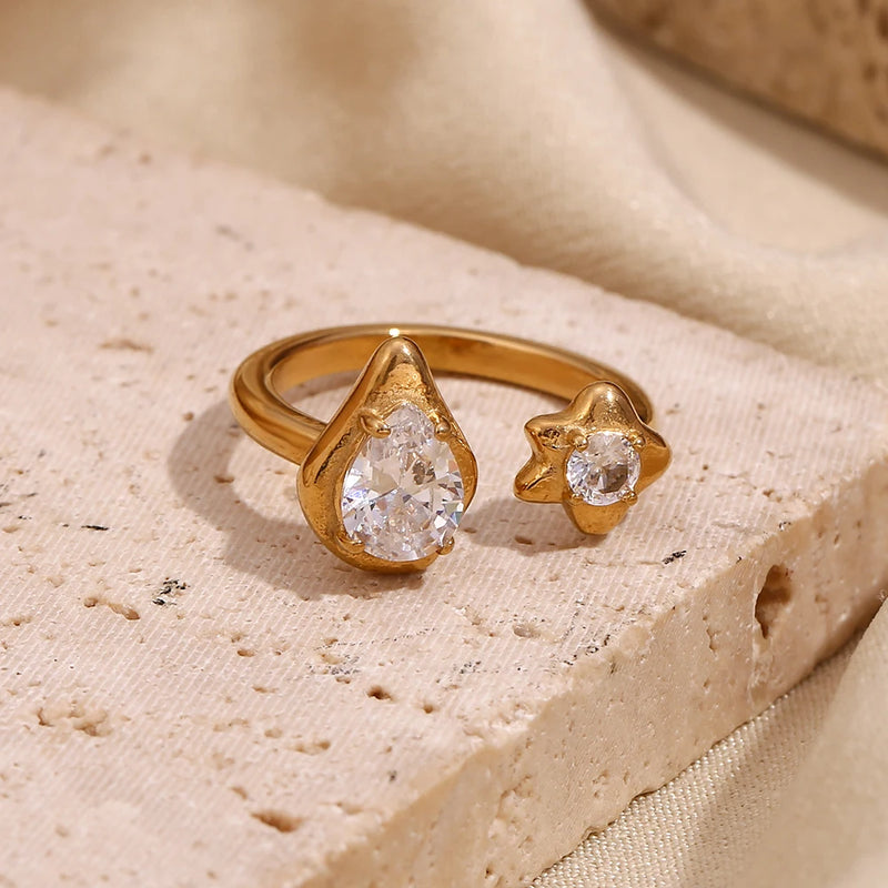 asymmetric water droplet star ring, view 4 - MRSLM