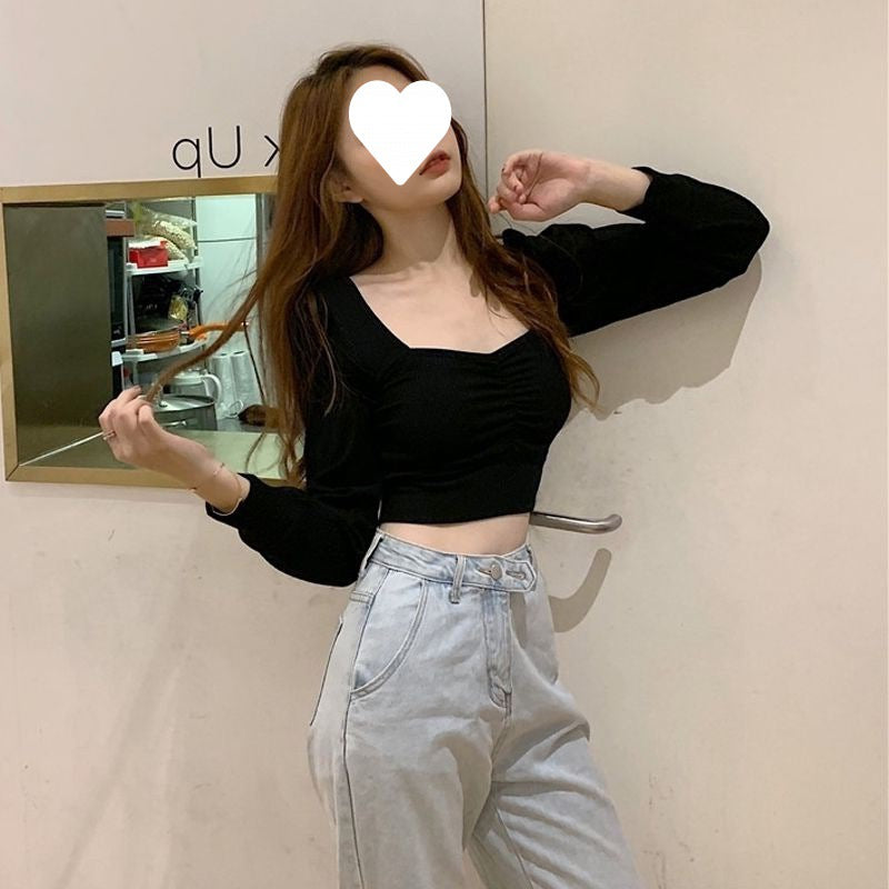 cropped high waist puff sleeve shirt, view 3 - MRSLM
