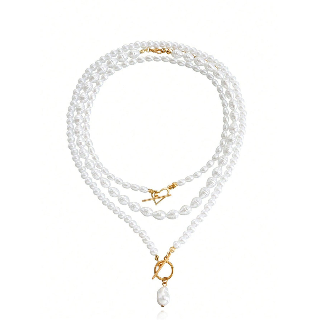 Elegant Imitation Pearl Heart Pendant Necklace