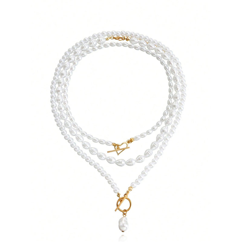 imitation pearl heart pendant necklace, view 2 - MRSLM