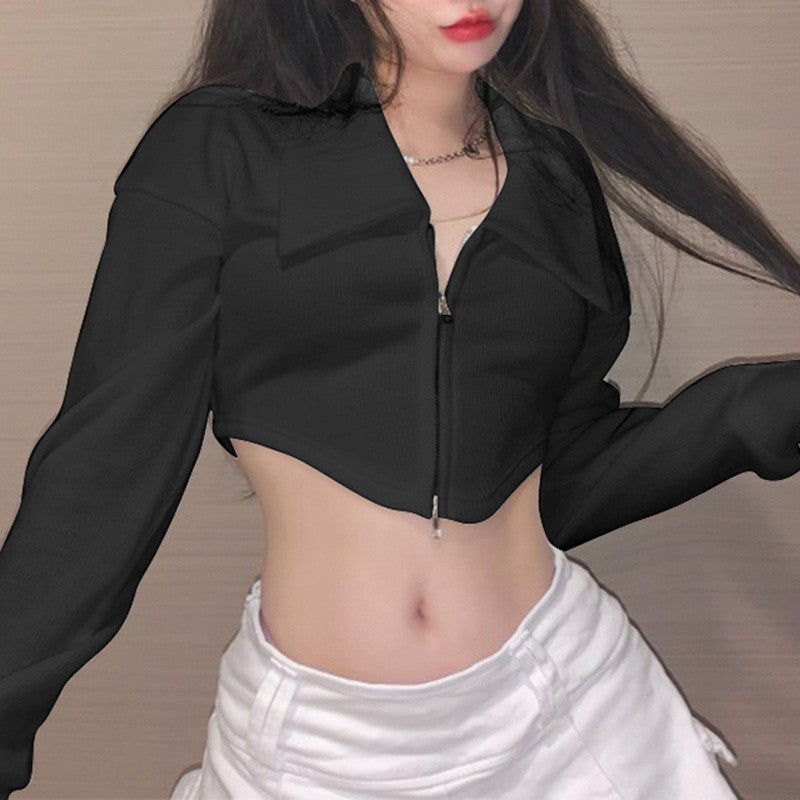 women's cropped zip cardigan top - MRSLM