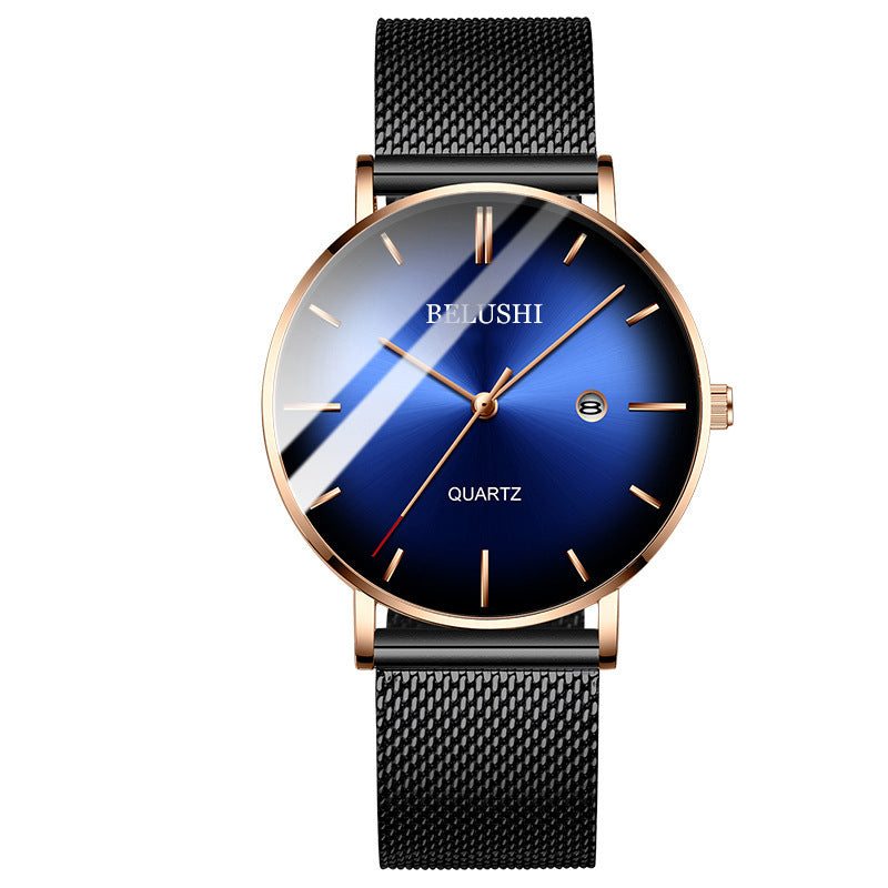 ultra-thin blue dial quartz watch, view 10 - MRSLM