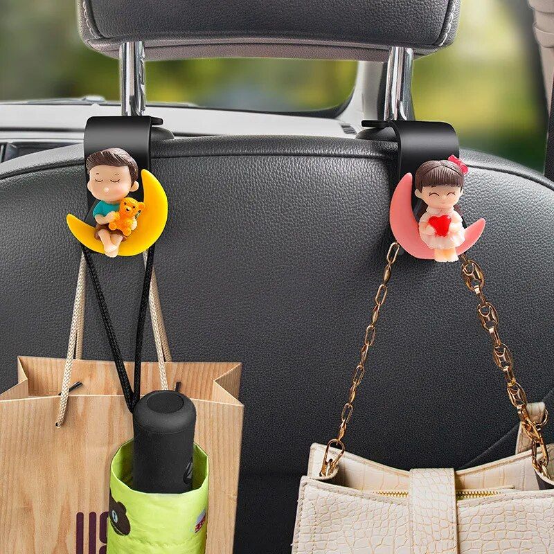 Cute Cartoon Car Seat Back Hooks - 2Pcs, Universal Rear Seat Hanger for Storage