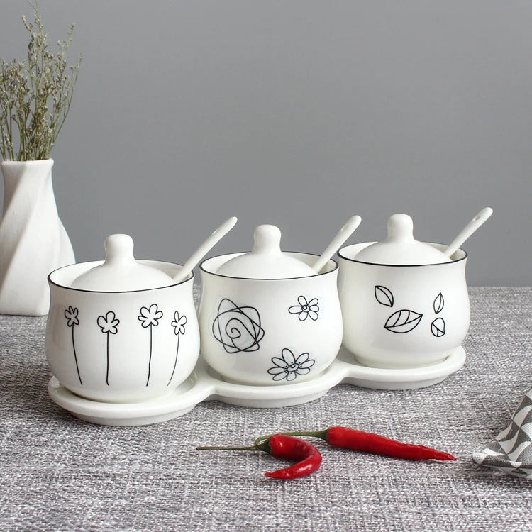 ceramic seasoning jars with tray, view 2 - MRSLM