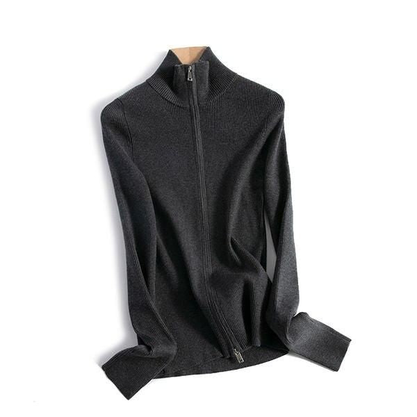stand collar zip cardigan, view 2 - MRSLM