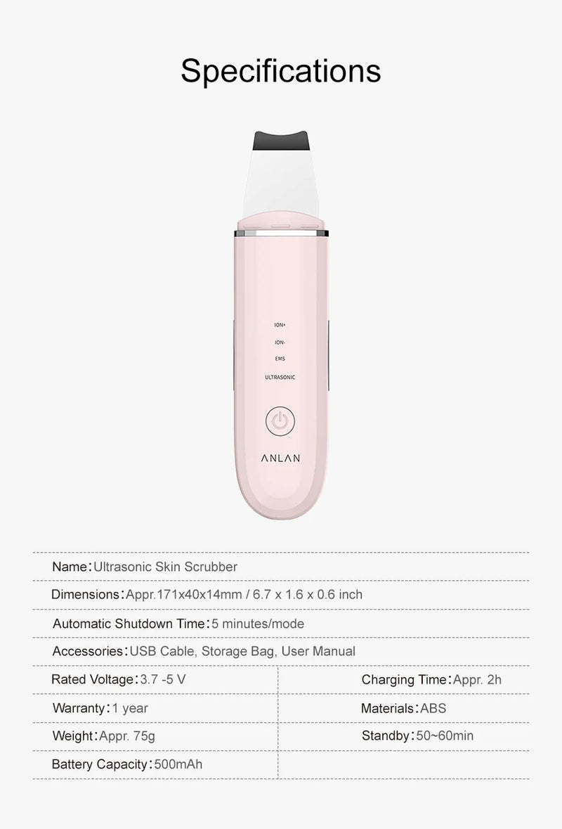 Ultrasonic Skin Scrubber | Deep Cleansing Facial Peeling Shovel | Pore and Blackhead Removal Tool