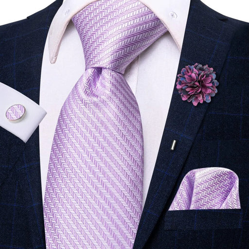 striped lilac silk necktie set for men - MRSLM
