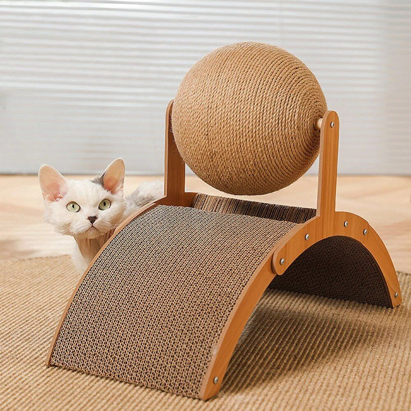 wooden cat scratcher with sisal ball, view 4 - MRSLM