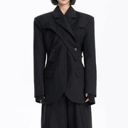 cross neck double breasted blazer, view 2 - MRSLM