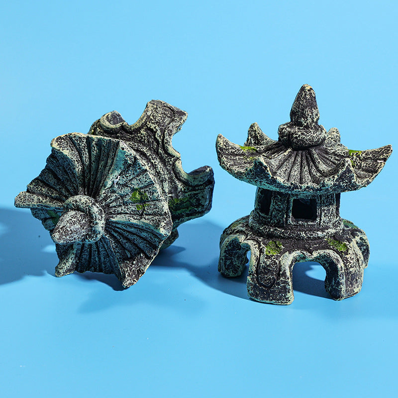 resin ancient pavilion aquarium decoration, view 6 - MRSLM
