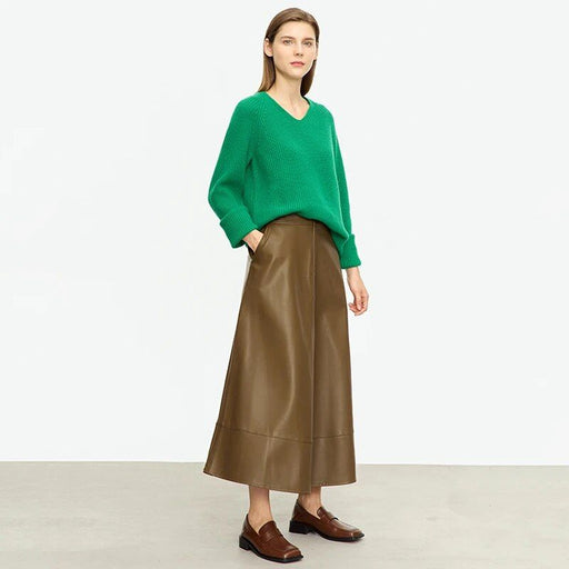 PU leather A-line midi skirt, view 3 - MRSLM