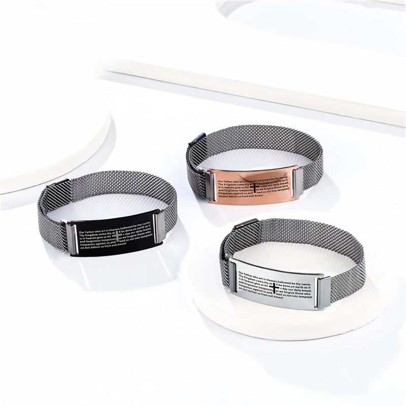 Christian cross magnetic cuff bracelet for men, view 5 - MRSLM
