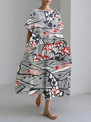 women's loose round neck printed dress, view 14 - MRSLM
