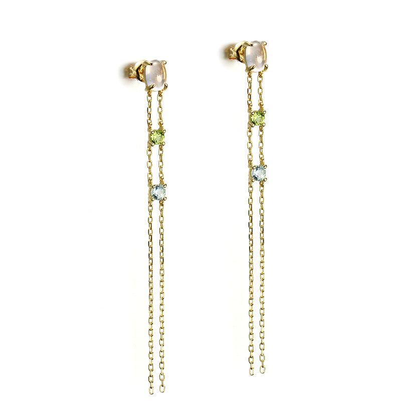 natural crystal double layer tassel earrings, view 4 - MRSLM