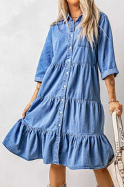 blue button shirt dress, view 2 - MRSLM