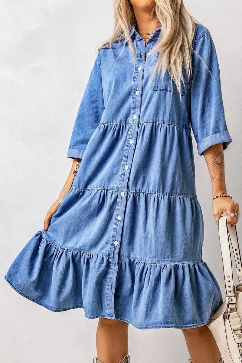 blue button shirt dress, view 2 - MRSLM