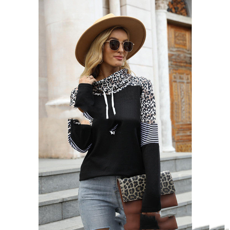 leopard contrast high neck sweatshirt, view 5 - MRSLM