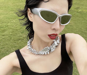 punk bone chain silver couple necklace, view 2 - MRSLM