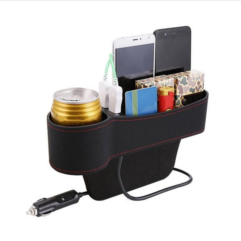 leather car seat gap organizer with dual usb, view 9 - MRSLM