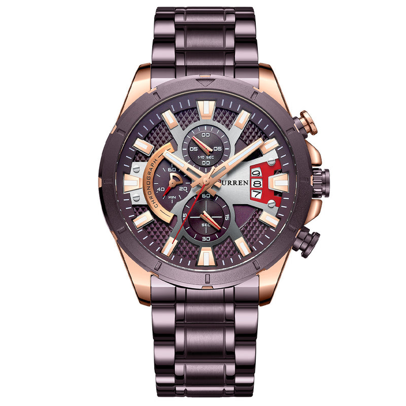 steel strap calendar quartz watch, view 2 - MRSLM
