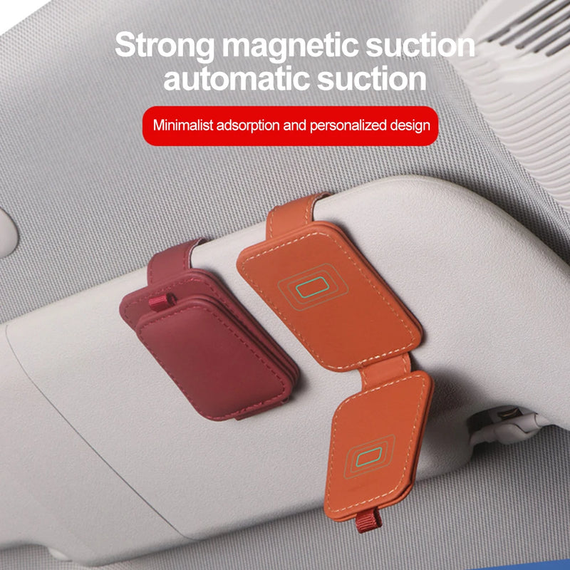 magnetic leather car sunglass holder, view 7 - MRSLM