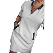 women's midi dress round neck zipper pocket, view 6 - MRSLM